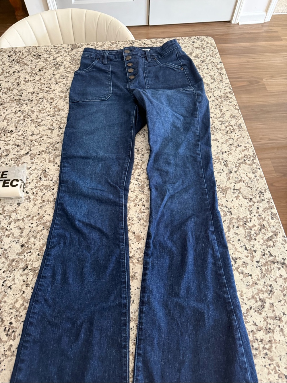 High-Rise Dark Blue Button-Front Flare Jeans